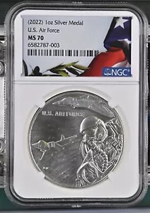 2022 アメリカ空軍 1 オンス シルバー メダル NGC MS70、米国旗ラベル (ebay は 1 つだけ))