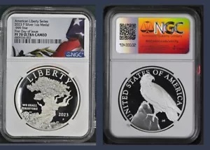 2023 P NGC PF70 アメリカン リバティ 1 オンス シルバー プルーフ メダル 初日 FDI 34-003