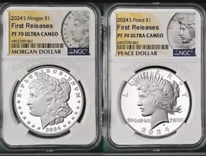 2 コイン セット 2024 モルガンとピース プルーフ シルバー ダラー NGC