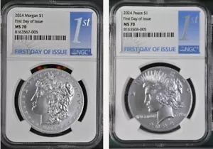2024 モルガン＆ピース銀ドル未流通 NGC MS70 初日 FDI -