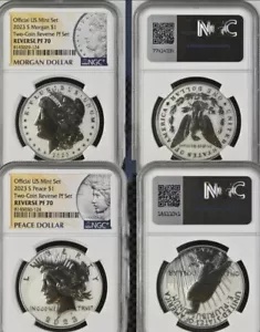 2023-S リバース プルーフ $1 モーガン & ピース ダラー NGC PF70 イエロー ラベル 2 個セット 124