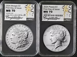 2024 モーガン＆ピース シルバー ダラー未流通 NGC MS70 初日 FDI P !!