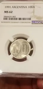 アルゼンチン 100 オーストラレス 1991 UNC キー日付 UNC コンディティ ペソで見つけるのが難しいレア