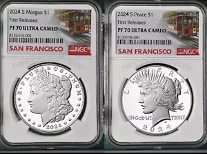 2コインセット2024モルガンとピースプルーフシルバーダラーNGC PF70初
