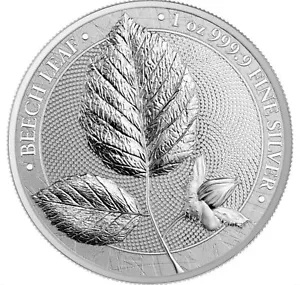 2023 ゲルマニア神話の森ブナの葉 1 オンス銀貨、カプセルに COA 付き