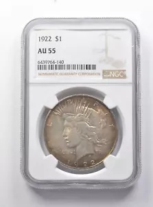 AU55 1922 ピース シルバー ダラー NGC - クラスティ カラー - ナイス トーン *7828