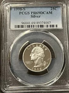 PCGS PR69DCAM 1998年S 25C シルバー ワシントン プルーフ 1998-S 25C Silver, DCAM (Proof) Washington Quarter - PCGS