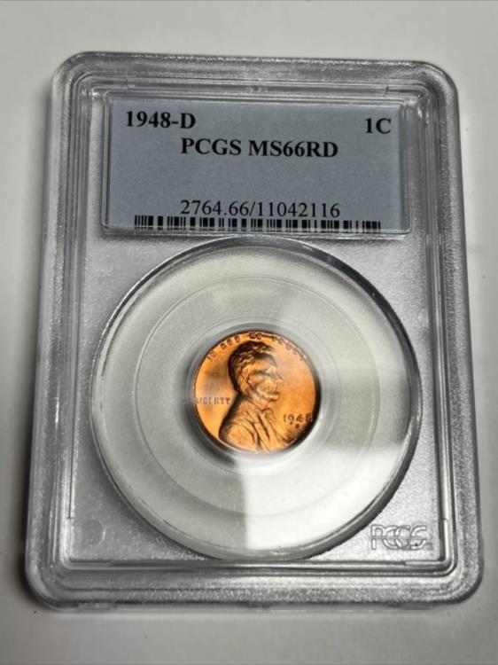 1948-D PCGS MS66RD リンカーン セント、GEM BU コイン、明るい赤の