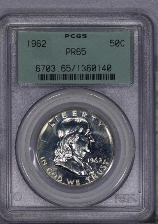1962 フランクリン ハーフダラー 50c プルーフ PCGS PR65 PF65 OGH