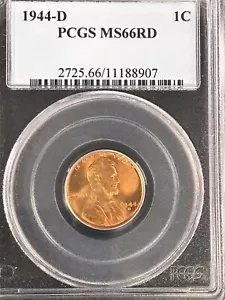 1944 D ウィート セント ペニー PCGS MS-66 RD - 未流通 - レッド
