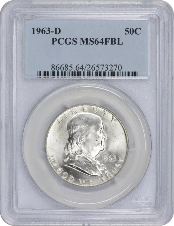 1963 フランクリン ハーフダラー シルバー PCGS MS-66