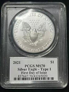 2021 アメリカン シルバー イーグル タイプ 1 初日発行 PCGS MS 70 $1