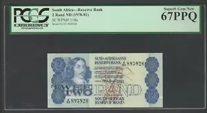 南アフリカ 2 ランド?? 1978 P118a PCGS 新しい 67 PPQ 非 PMG 非流通