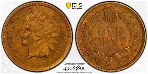 PCGS 1907 Indian Head Cent 1C - 未流通詳細 (問題のある色)