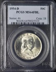 1954-D フランクリン シルバー ハーフダラー - PCGS MS64FBL - ?COINGIANTS?