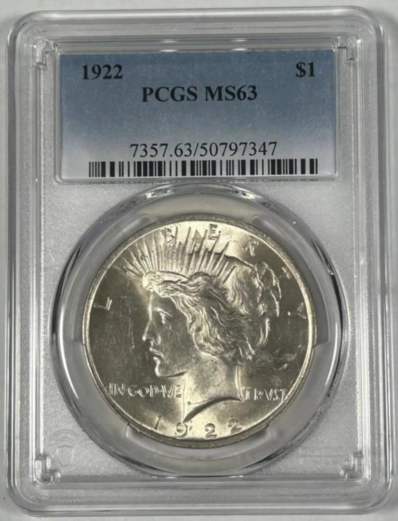 1922 ピース シルバー 1 ドル コイン PCGS MS 63 (3)