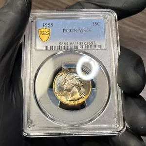MS66 1958 25C ワシントン シルバー クォーター、PCGS Trueview- プリティ ミント セット トーン