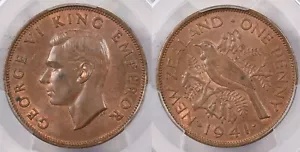 ニュージーランド 1941 ペニー トゥイ 鳥 動物 PCGS MS 64 ブラウン PI0187 結合発送