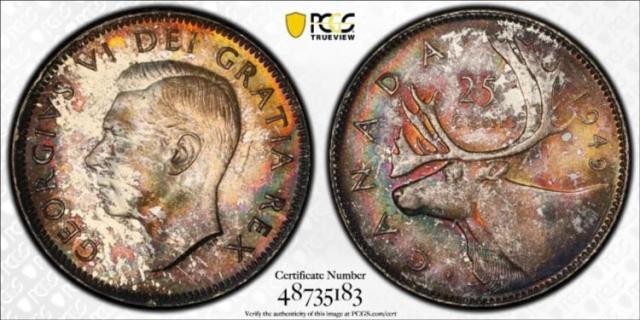 4023.　レインボー　極美品　1991年　アメリカ　ワシントン　25セント 1949 年 25 セント 25? PCGS MS-64 素晴らしいレインボートーン