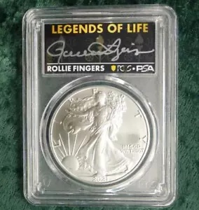 2021 PCGS MS 70 タイプ 2 シルバー イーグル $1、ローリー フィンガーズ オートグラフ ラベル、ポップ 100