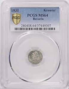 1831 ドイツ バイエルン州クロイツァー銀貨 PCGS MS64 KM# 746