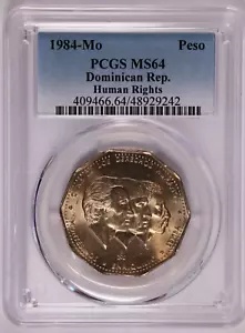 1984-月 ドミニカ共和国 1 ペソの人権 - PCGS MS 64
