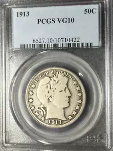 PCGS VG-10 1913-p Barber ハーフダラー LITY とビットの B、R 低鋳造コイン