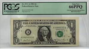 1981 年連邦準備銀行券 1 ドル Fr. 1911-A PCGS 66 PPQ ジェムの新しいマージン エラー