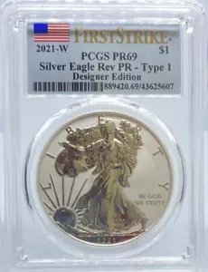 2021-W T1 シルバー イーグル リバース PR69 PCGS ファースト ストライク デザイナー エディション REV PR69