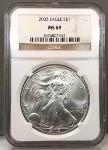 2002 $1 アメリカン シルバー イーグル NGC MS69 ~ 1オンス銀貨