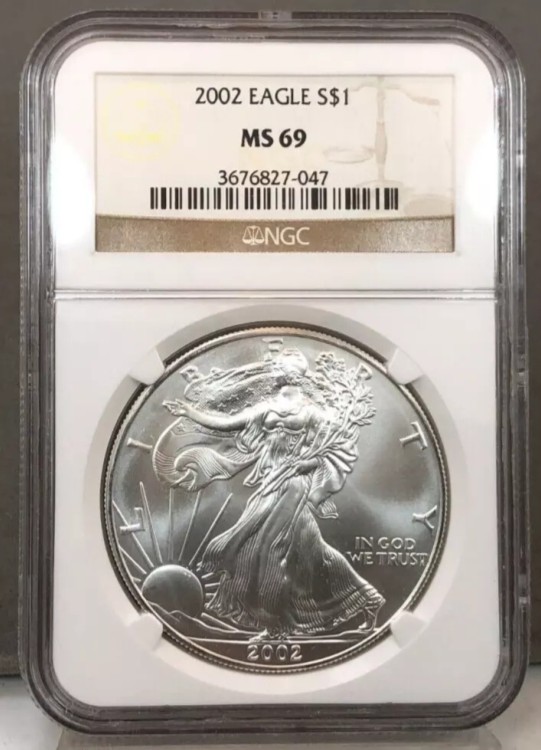2002 $1 アメリカン シルバー イーグル NGC MS69 ~ 1オンス銀貨