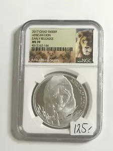 2017 チャド アフリカン ライオン 銀貨 NGC PF70 UC 最高鑑定 2017 チャド共和国 アフリカン ライオン 5000フラン 銀貨 NGC