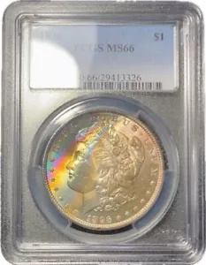 1896 $1 モーガン シルバー ダラー PCGS MS66 レインボー トーン / カラー