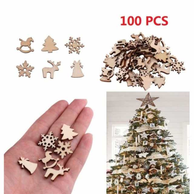 100pcsクリスマスツリーオーナメント木製タグクラフトパーティーの通販はau Pay マーケット キキ屋