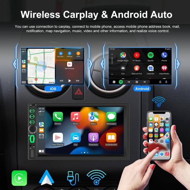 2din カーラジオ 7 インチ HD スクリーン MP5 プレーヤー Bluetooth 対応ワイヤレスオーディオプレーヤー Carplay に対応_4