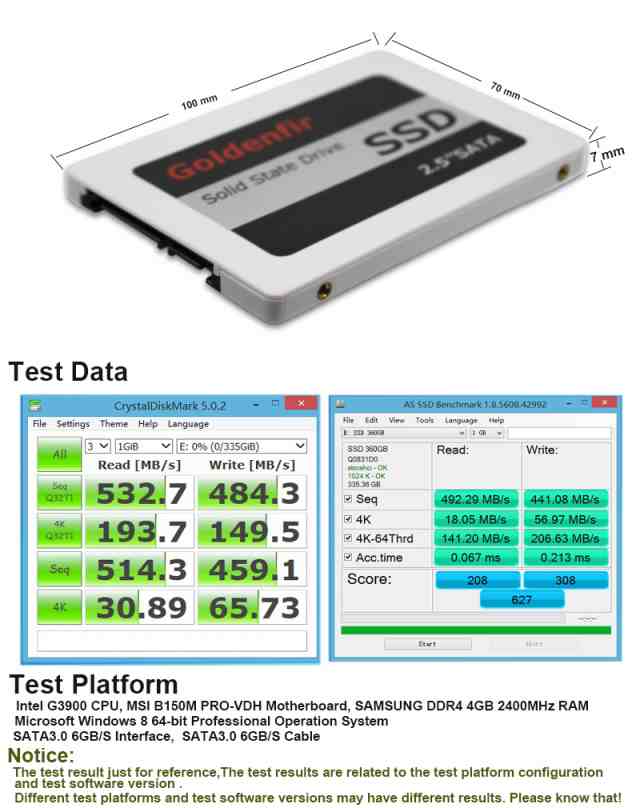 ラップトップデスクトップ用GoldenfirハードドライブディスクSSD