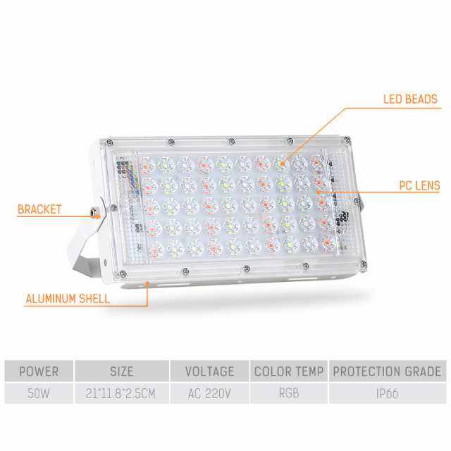 50W 220V RGB LEDフラッドライトリモートコントロール付き屋外