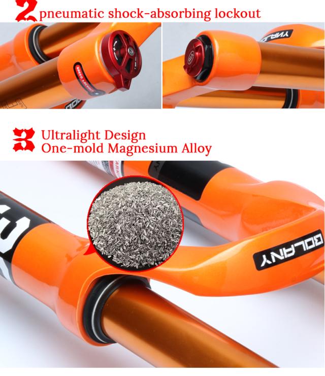 Bolany MTB自転車フォークマグネシウム合金エアサスペンション26 27.5