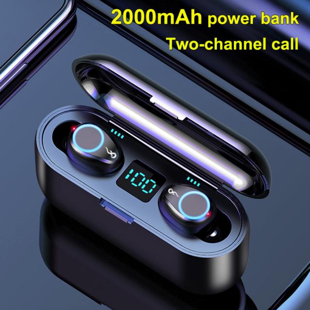 F9ワイヤレスイヤホンBluetooth V5.0ハンズフリーイヤフォン8D