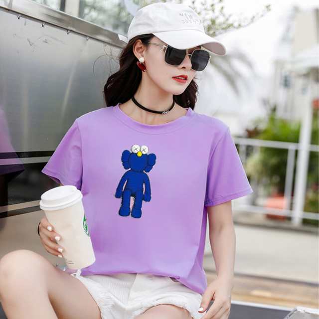 ボーイガールkaws Tシャツ漫画座り人形クルー首ゆるいカップル学生プルオーバートップスの通販はau Pay マーケット エビの家