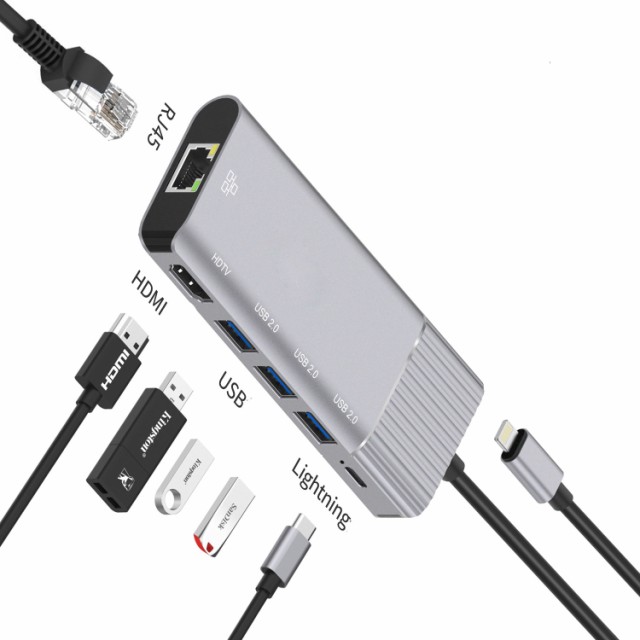 6 in 1ドッキングステーション高速3ポートLightningからRJ45ネットワークカード/ HDMI / 3ポートUSB2.0hub /  iPhone用多機能ドッキングス｜au PAY マーケット