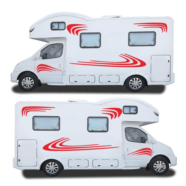 キャラバン、旅行用キャンピングカー、RV、バス用の赤とグレーのストライプデカール キャンピングカーストライプステッカーキャンピングカーヴァンRv