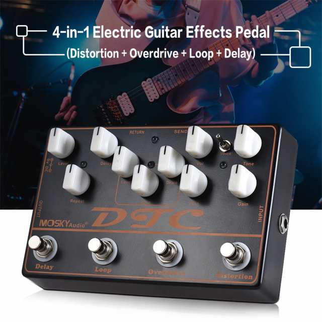 Guitar Effector 4 in1ディストーションオーバーロードディレイエフェクトシンセサイザー