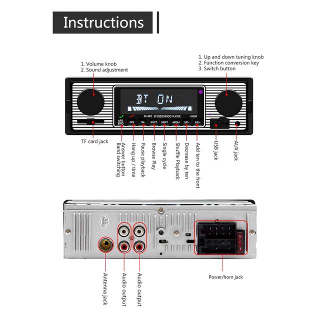 BluetoothビンテージカーラジオMP3プレーヤーステレオUSB AUX