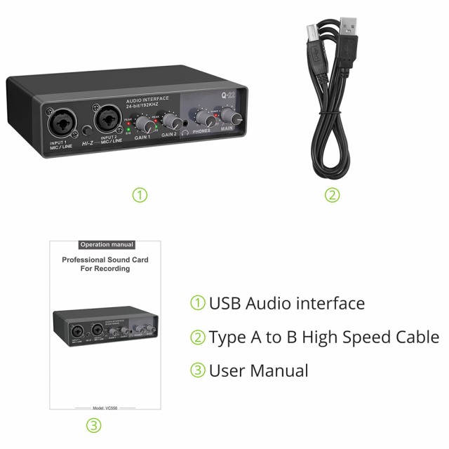 Q-22 オーディオ インターフェイス サウンド カード モニター ミキサー