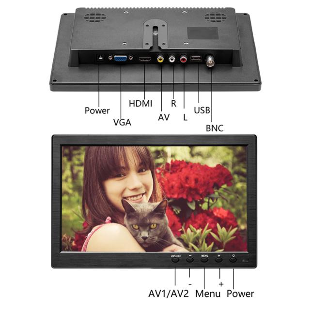 10.1 "液晶 Hd モニター カラー スクリーン 2 チャンネル ビデオ入力セキュリティ ディスプレイ スピーカー/bnc/avi/vga テレビ コンピューター用_8