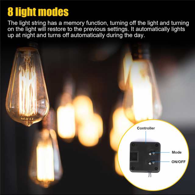 5mソーラー20LEDストリングライト8モード屋外Ip43防水エジソン電球