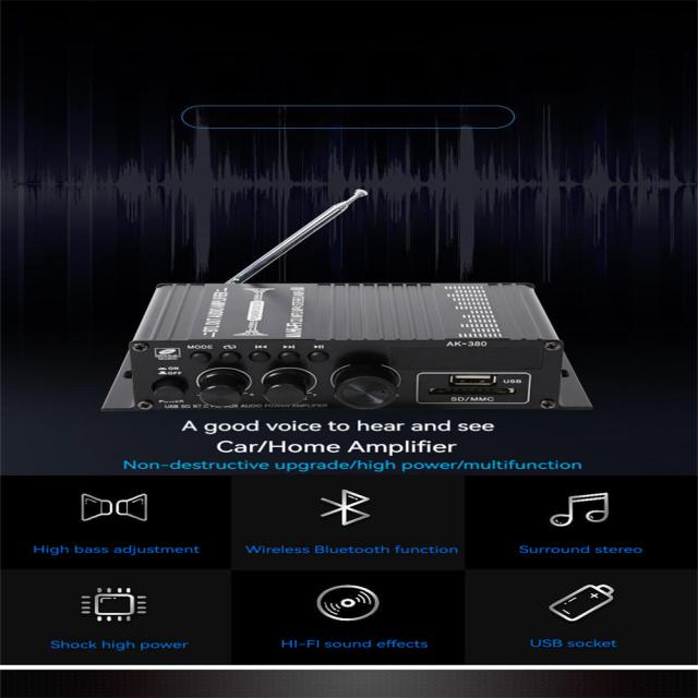 AK-380 パワーアンプ Bluetooth対応 5.0 ワイヤレス マルチソース