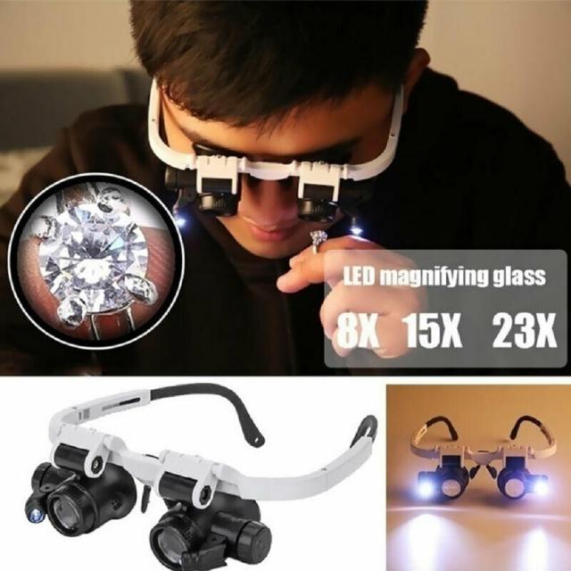 サイズ調整可能なヘッドマウントLEDライトルーペアクリルレンズ