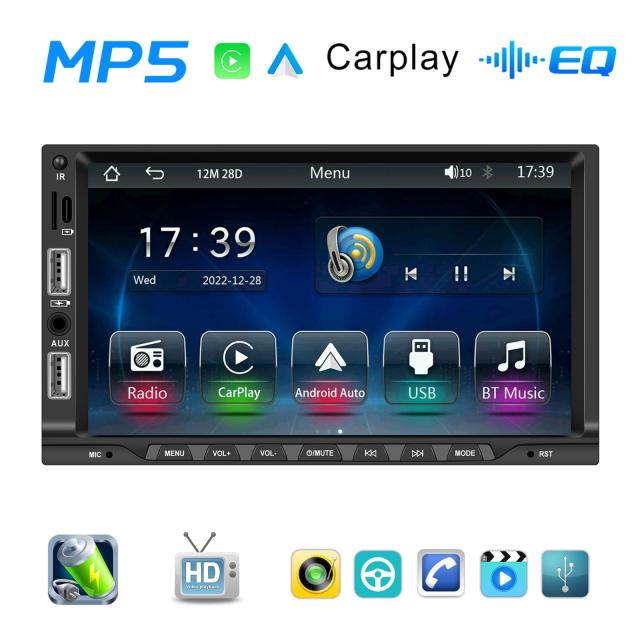 7 インチ 2 Din カーラジオ Bluetooth 対応 5.1 ハンズフリー MP5 プレーヤー Carplay と互換性マイク付き